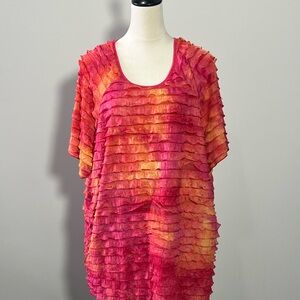 Vibrant Pink and Orange Ruffled Top